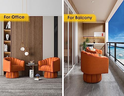 Dewhut Swivel Accent Chair, Barrel Accent Chair, Velvet, Orange | Velvet Upholstered Round Arm Chair with 360° Swivel Base, Mid Century Modern Living Room Chair, Easy Setup - color: Orange