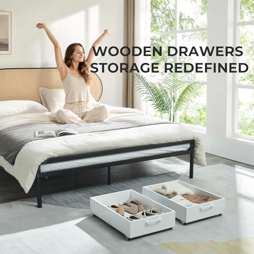 2-Pack Under Bed Storage Drawers Organizer with Wheels, White | 58L total capacity, 80 lb per Drawer, Fits 6 in Bed Clearance, Rolling Drawers for Shoes, Clothes, Linens, Toys - color: White
