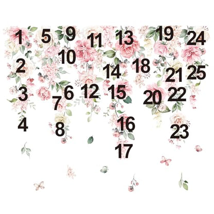 wondever Large Pink Flowers Wall Stickers Hanging Vine Floral Leaves Peel and Stick Wall Art Decals for Baby Nursery Girls Bedroom Living Room