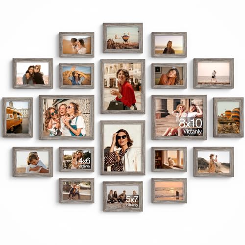 Vittanly 20 Pack Picture Frames Collage Wall Decor, Dark Grey | Gallery Wall Frame Set for Wall or Tabletop Display, Multi Sizes Picture Frame Set: 4pcs 8x10, 8pcs 5x7, 8pcs 4x6, MDF Wood - color: Dark Grey