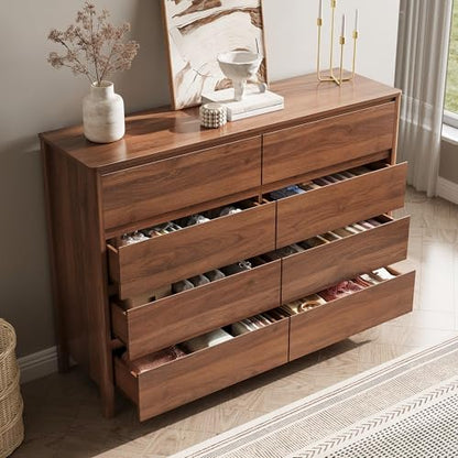 MAISONARIA Walnut 3-Piece Dresser Bedroom Set, 8 Drawers Dresser & 3 Drawer Nightstands with Hidden Handles, Wood Chest of Drawers for Bedroom, Living Room, Entryway - color: Walnut, size: 8+3