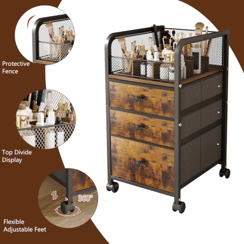 Rolling Makeup Vanity Cart Makeup Organizer with Drawers | Vanity Cart Bathroom Storage Cart Cosmetic Vanity Display Cases Holder for Nail Polish Brush Hair Tool - color: Black