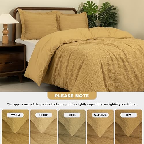 Dreamology Waffle Duvet Cover, Duvet Cover Full, 100% Cotton Waffle Weave | Duvet Covers with Zipper Closure, Soft & Breathable Luxury Textured Duvet Cover Set, Duvet Covers Full 3 Pieces (Mustard) - color: Mustard, size: Full