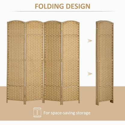 HOMCOM Room Divider 4 Panel Folding Privacy Screen 5.6' Tall Black | Folding PP Wall Partition, Pine Wood Frame, Freestanding Room Separator, Bedroom Home Office, No Assembly - color: Natural, size: 4 Panel