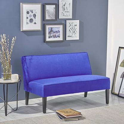 50" Small Loveseat Sofa, Comfy Mini Fabric Sofa Couch for Small Spaces, 2 Seater Armless Sofa with Solid Wood Legs for Living Room, Dorm, Office, Bedroom (Navy Blue) - color: Navy Blue