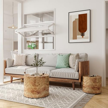 18.9" Round Nesting Coffee Table Set of 2, Modern Wooden Coffee Tables Small Circle Center Table for Living Room, Accent End Table Set, No Assembling (Natural Burl) - color: A-natural Burl