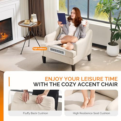 VINGLI Linen Fabric Accent Chair Beige, Modern Upholstered Armchair, Comfy Sofa Chair Living Room Bedroom Furniture for Apartment - color: Beige