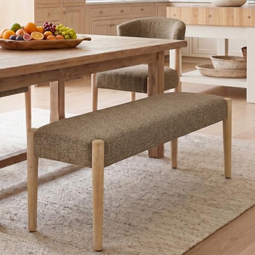 Usaint 42" End of Bed Bench with Wood Legs, Dark Brown with Oak Leg | Modern Upholstered Bedroom Bench with Rubberwood Legs, Entryway Bench with Cushion, Dining Bench for Living Room, Bedroom - color: Dark Brown With Oak Leg