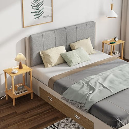 TUTOTAK End Table with Charging Station, Side Table Set of 2, Nightstand | 2-Tier Storage Shelf, Bedside Table with USB Ports, Sofa Table for Small Space, Livingroom, Bedroom Natural TB01BN041 - color: Natural