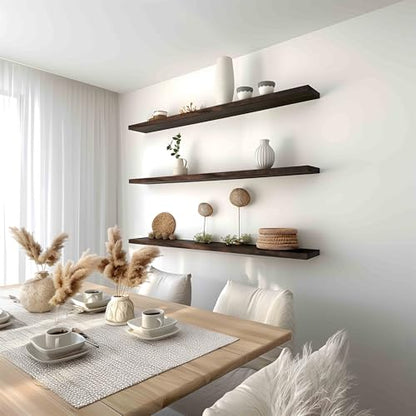 PHPH 48 Inch Wood Floating Shelves for Wall, Wooden Wall Shelves for Bedroom, Set of 4 Brown