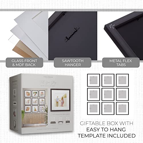 Sheffield Home 9 Piece Gallery Wall Frame Set, 12x12 in. Matted to 8x8 in. (Matte Black) - color: Matte Black, size: 12x12 Inch