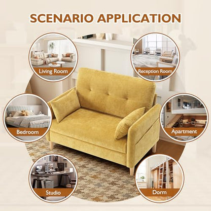 Urhanherry 47" Small Sofa Couch for Bedroom, Soft Chenille loveseat Mini Couch with Throw Pillow and Removable Cushion Cover for Small Spaces, Living Room, Apartment, Dorm, Office(Yellow) - color: Yellow