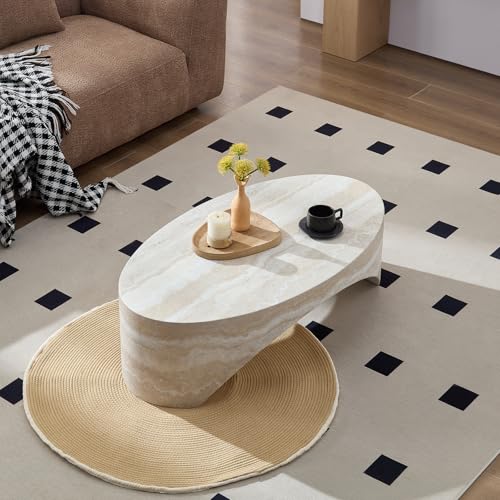 Beige Faux Marble Arch Coffee Table, Fiberglass Modern Accent Table for Living Room, Ready-to-Use Stylish Center Furniture with Durable Build,No Assembly Required(43.31'' Mars Pattern) - color: 43.31'' Mars Pattern