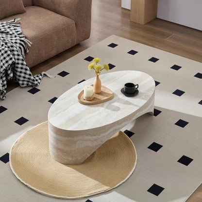 Beige Faux Marble Arch Coffee Table, Fiberglass Modern Accent Table for Living Room, Ready-to-Use Stylish Center Furniture with Durable Build,No Assembly Required(43.31'' Mars Pattern) - color: 43.31'' Mars Pattern