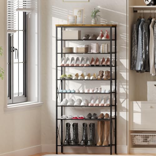 10-Tier Tall Shoe Rack, Large Capacity Shoe Shelf Holds40-45 Pairs, Shoe Shelf for Entryway, Hallway, Living Room, Rustic Brown - color: Rustic Brown, size: 27.8" x 10.8" x 65.7"