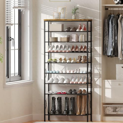 10-Tier Tall Shoe Rack, Large Capacity Shoe Shelf Holds40-45 Pairs, Shoe Shelf for Entryway, Hallway, Living Room, Rustic Brown - color: Rustic Brown, size: 27.8" x 10.8" x 65.7"