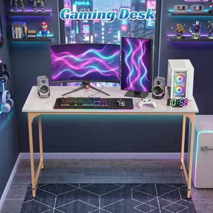 47 inch Computer Desk Modern Writing Desk, Simple Study Table, Industrial Office Desk, Sturdy Laptop Table for Home Office - color: Gold, size: 47 inch