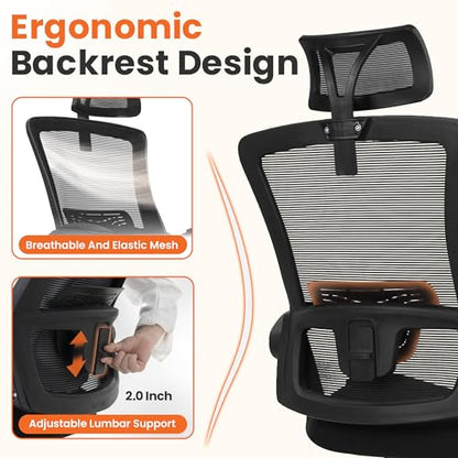 NEO CHAIR Office Desk Chair with Ergonomic High Back Mesh Headrest, Black | Adjustable Headrest and Lumbar Support with Flip-Up Armrests Designed for Extended Sitting Comfort While Saving Space - color: Black