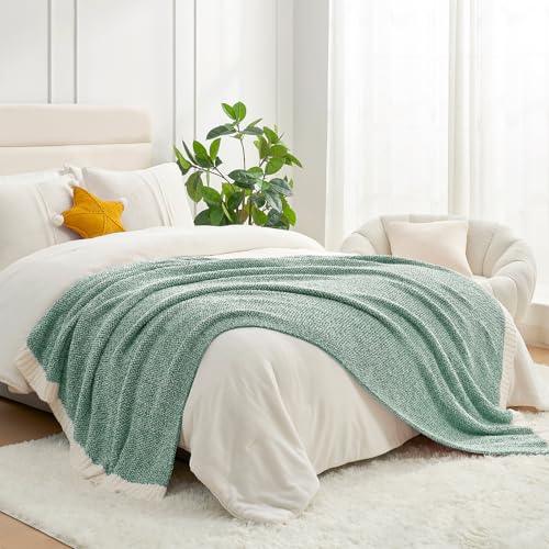 Snuggle Sac Green Blanket Twin Size Bedding Blankets, Super Soft Warm Cozy Knit Blankets for Sofa, Bed, Living Room, Heather Green, 60x80 inches, - color: Green, size: Twin (60"x80")