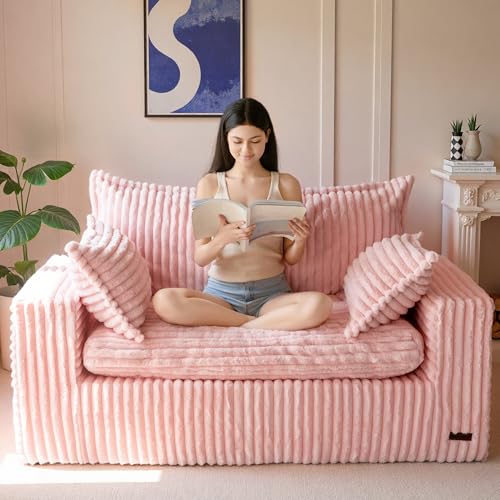 MAXYOYO Boneless Couch, 59-Inch Couch in a Box, Deep Loveseat | Foam-Filled Boneless Loveseat, Deep Seating for Two with No Assembly, Ideal for Living Rooms, Bedrooms or Apartments, Pink - color: Pink