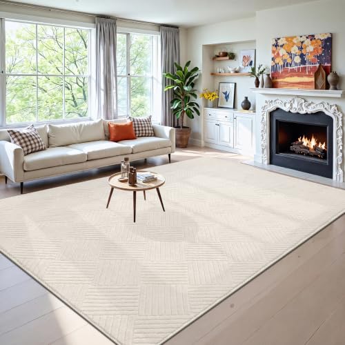 6x9 Living Room Area Rug, Beige Soft Geometric Fluffy Bedroom Mat | Washable Modern Indoor Floor Mat, Non Slip Shaggy Boho Accent Throw Carpet for Office, Dorm, Nursery and Dining Room - size: 6' x 9' (Rectangular)