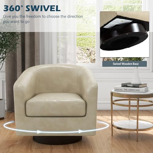 Swivel Accent Chair, PU Leather Upholstered Barrel Club Chair, Cream | Modern Round Armchair | Comfy Reading Seat with Removable Cushion | For Living Room, Bedroom, Office - color: Cream