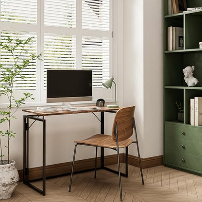 31.5" Folding Desk: No Assembly, Wood Top for Small Spaces | Home office desk, holds 150 lbs, folds flat to 2.3 in, splash-proof wood top, sturdy metal frame - color: Rustic Brown, size: 31.5"W x 15.7"D