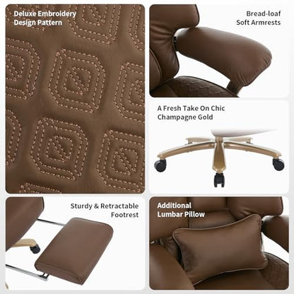 EXCEBET Big and Tall Executive Office Chair with Footrest, 400LBS Capacity Ergonomic High-Back Desk Office Chair with Lumbar Support, Padded Armrests & Thick Cushion, Brown PU Leather Chairs - color: Brown