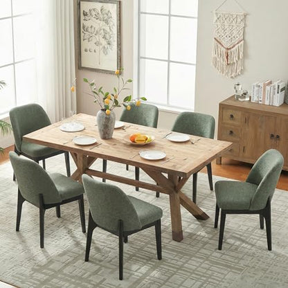 VKNOW Upholstered Wood Dining Chairs Set of 6 with Modern Fabric, Green | Modern Dining Room Chairs with Wood Legs and Padded Seats, Kitchen Chairs for Restaurant, Living Room, No Wobble - color: Green-black Leg, size: 6 PCS
