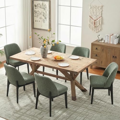 VKNOW Upholstered Wood Dining Chairs Set of 6 with Modern Fabric, Green | Modern Dining Room Chairs with Wood Legs and Padded Seats, Kitchen Chairs for Restaurant, Living Room, No Wobble - color: Green-black Leg, size: 6 PCS