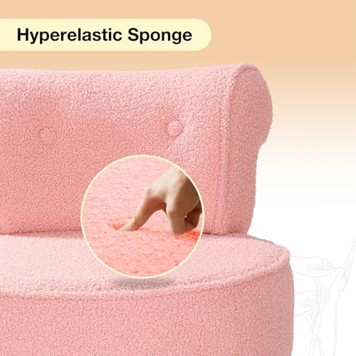 Vanity Chair with Backrest, Boucle Upholstery Armless Makeup Stool, Vanity Stool with for Bedroom Living Room Kitchen Dinning Room (Sherpa Pink) - color: Sherpa Pink