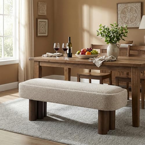 Christopher Knight Home Damas Boucle Upholstered Dining Bench, Wooden Entryway Bench, Long Sofa Footstool for Living Room, Bedroom End of Bed Bench, Khaki+Walnut - color: Khaki+walnut