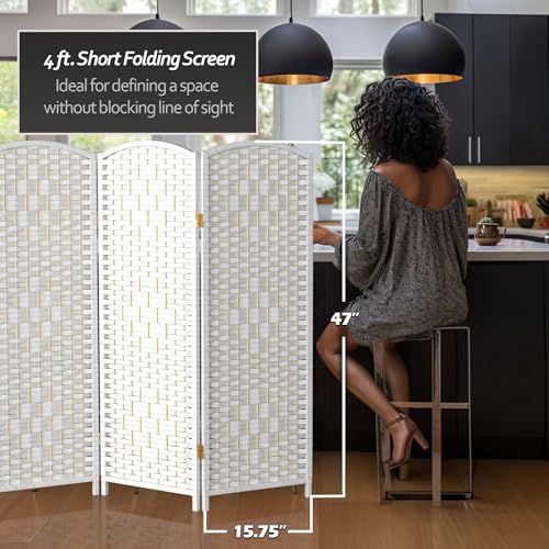 Red Lantern 4 ft. Short Diamond Weave Fiber Folding Screen - White - 4 Panel - color: White, size: 4 Panel