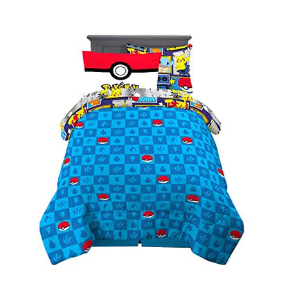 Pokémon Pikachu Twin Size Bedding, Kids Bedding Super Soft Cozy Reversible Comforter and Sheet Set with Sham, 5 Piece Twin Size, (Officially Licensed Product) by Franco - color: Pokemon, size: Twin