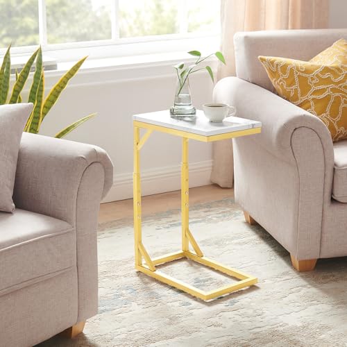 C-Shaped End Table, Small Sofa Table with Metal Frame, Adjustable Height Side Table for Couch, Living Room, Bedroom, Bedside (Gold, Small) - color: Gold, size: Small