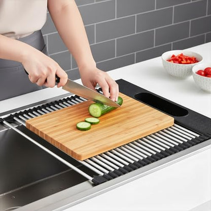 Roll Up Dish Drying Rack Over Sink, 17.5" x 15.2" Foldable SUS304 Stainless Steel Kitchen Dish Drainer, Heat-Resistant Multipurpose Rolling Sink Rack Organizer,Black - size: Black（17.5" X 15.2"）