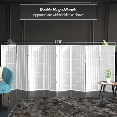 4 ft. Short Window Pane Shoji Screen - White - 8 Panels - color: White, size: 8 Panels