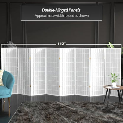 4 ft. Short Window Pane Shoji Screen - White - 8 Panels - color: White, size: 8 Panels