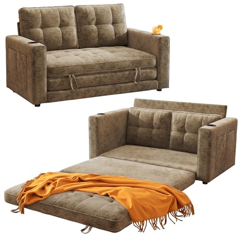 Convertible Sofa Bed, Folding Sofa Bed 2 in1 Pull Out Loveseat Sleeper Sofa, Floor Sofa Bed for Small Spaces Folding Couch Bed with Pillows for Living Room Bedroom - Brown - color: Brown