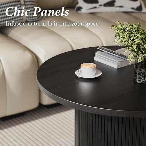 MAISONARIA Black Round Coffee Table with Metal Frame, 35.4" Coffee Tables for Living Room, Circle Wood Accent Center Table for Apartment - color: Black