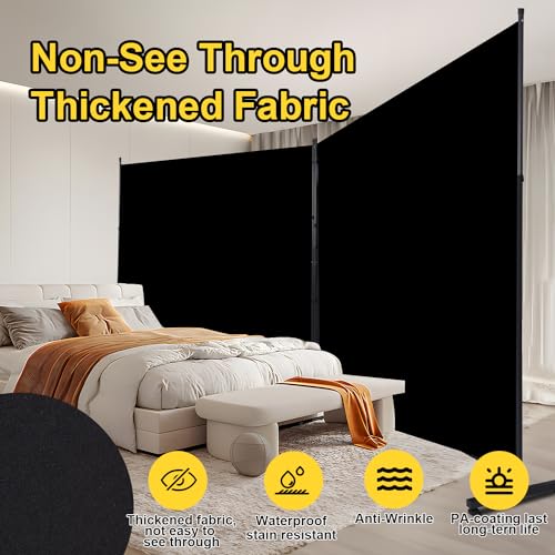 Room Divider Folding Privacy Screens, 6FT Tall Divider for Room Separation, Portable Room Partitons and Dividers, Indoor Room Dividers Panel with Fabric, Larege Wall Divider (2 Panel-142‘’W-Round Pad) - color: Black, size: 2 Panel-142‘’W-Round Pad