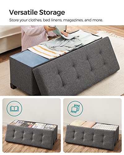 SONGMICS Storage Ottoman Bench, Foldable Foot Rest with Legs, 15 x 43 x 15.7 Inches, End of Bed Bench, Storage Chest, Load up to 660 lb, for Living Room, Bedroom, Entryway, Slate Gray ULSF018G01 - color: Dark Gray, style: without Flipping Lid