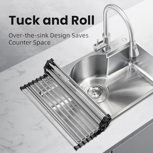 NEZUIBAN Dish Drying Rack with Roll Up and Over Sink for Kitchen,17.5"x11.8",Black - size: 17.5"x11.8"