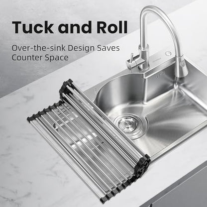 NEZUIBAN Dish Drying Rack with Roll Up and Over Sink for Kitchen,17.5"x11.8",Black - size: 17.5"x11.8"