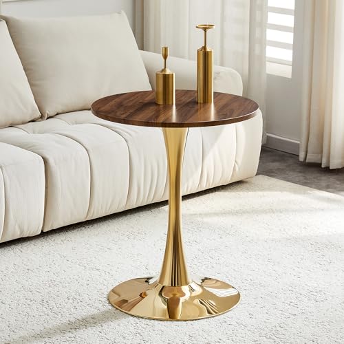 23.6" Round Dining Table, Mid-Century Modern Tulip Table with Thickened Tabletop & Metal Pedestal, Circle Bistro Table for Kitchen, Small Places, Apartments, Cafe - color: Walnut Gold, size: 23.6" dining table