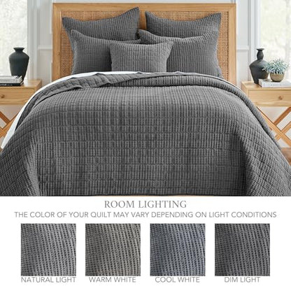Levtex Home Mills Waffle Twin Bedspread Set (84x104in) with 1 Pillow Sham (26x20in) - Charcoal - 100% Cotton Twin Size Bedspread Set - Lightweight, Soft, Pre-Washed - color: Charcoal, size: Twin Bedspread