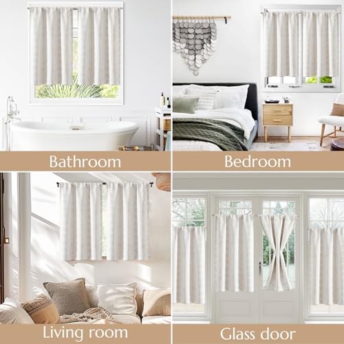 jinchan Boho Blackout Kitchen Tier Curtains, 24 Inch, Taupe on Beige | Taupe geometric print on warm beige, soft blackout backing, 2 panels, rod pocket, for kitchens, bedrooms, RVs and campers - color: Blackout Backing | Taupe on Beige, size: 25"W x 24"L