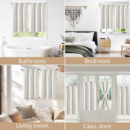 jinchan Boho Blackout Kitchen Tier Curtains, 36 Inch, Taupe on Beige | Taupe geometric print on warm beige, soft blackout backing, 2 panels, rod pocket, for kitchens, bedrooms, RVs and campers - color: Blackout Backing | Taupe on Beige, size: 25"W x 36"L