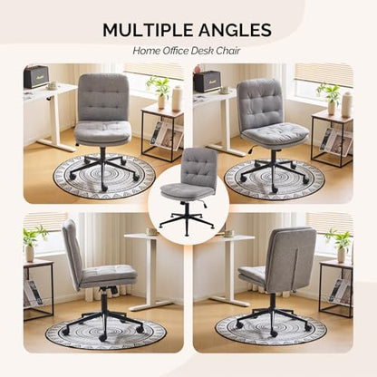 VINGLI Mid Back Armless Office Desk Chair with Wheels/no Wheels,360°Rocking Swivel Vanity Chair with Thickened Cushion,Adjustable Height Rolling for Reading Room, Make up, Linen Dark Grey - color: Dark Grey