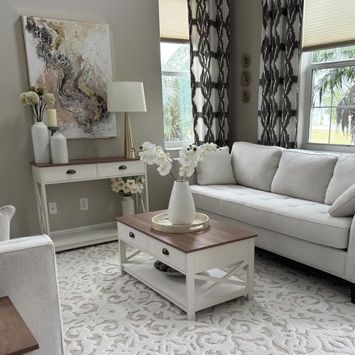 PHI VILLA White Entryway Table, Narrow Console Table with Drawers, 2 Tiers - color: Ivory 2